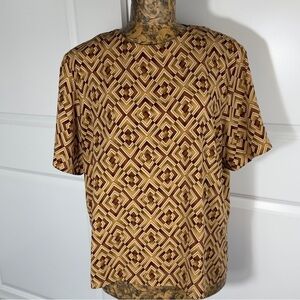 Ashley Stewart Geometric Print Short Sleeve Top in Brown and Tan